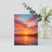 Sunset Lake - Pastel Painting Style Art ポストカード (スタンド正面)