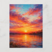 Sunset Lake - Pastel Painting Style Art ポストカード (正面)