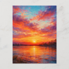 Sunset Lake - Pastel Painting Style Art ポストカード