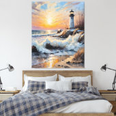 Sunset Lighthouse – Coastal Impressionist Seascape キャンバスプリント (インサイチュ (寝室))