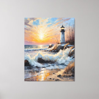 Sunset Lighthouse – Coastal Impressionist Seascape キャンバスプリント