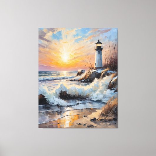 Sunset Lighthouse – Coastal Impressionist Seascape キャンバスプリント (正面)