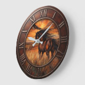Sunset Meadow Horse Rustic Equestrian Eagle Timepi ラージ壁時計 (傾斜)