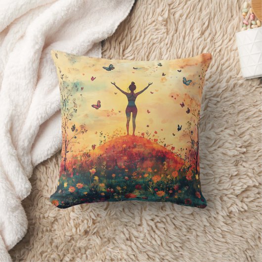 Sunset Meadow Meditation with Butterflies (4) クッション (ブランケット)