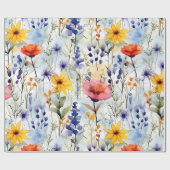 Sunset Meadow Watercolor Wildflower Pattern ラッピングペーパー (フラット)