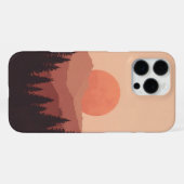 Sunset Mountain Forest Nature Illustration iPhoneケース (裏面横)