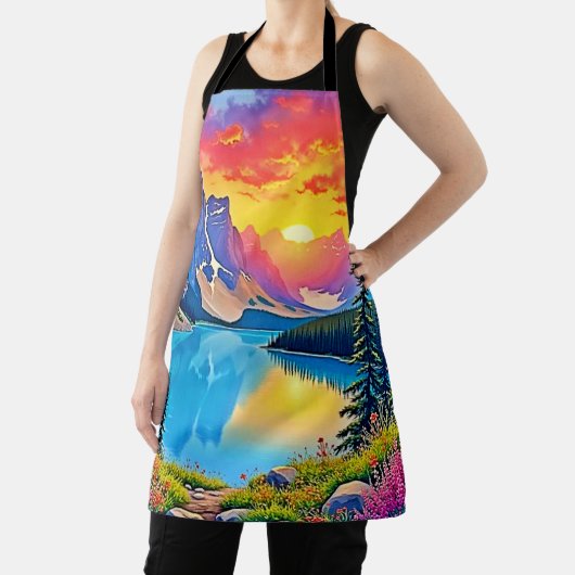 Sunset Mountain Lake Majesty Art エプロン (インサイチュ)