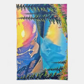 Sunset Mountain Lake Majesty Art キッチンタオル (縦)