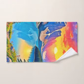 Sunset Mountain Lake Majesty Art バスタオルセット (ハンドタオル)