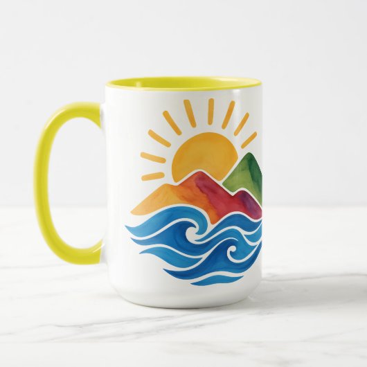 Sunset Mountains Ocean Ceramic Mug マグカップ (左)