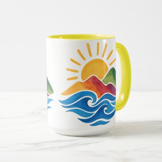 Sunset Mountains Ocean Ceramic Mug マグカップ (正面右)