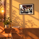 Sunset Muscle Car Hawaii Rainbow Retro Street Art ポスター