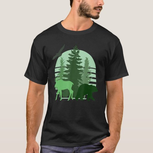 Sunset Nature Pine Tree Aesthetic Minimalist Woodl Tシャツ (正面)