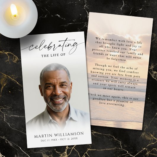 Sunset Ocean Celebrating the Life Prayer Card