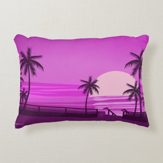 Sunset, ocean, evening, palm trees sea shore, アクセントクッション (正面)