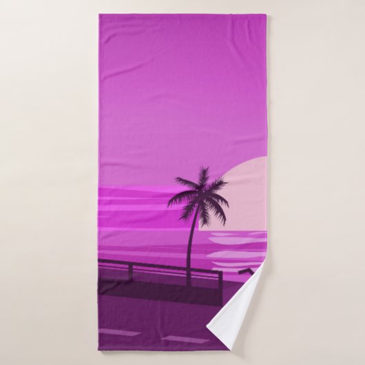 Sunset, ocean, evening, palm trees sea shore, バスタオル (バスタオル)