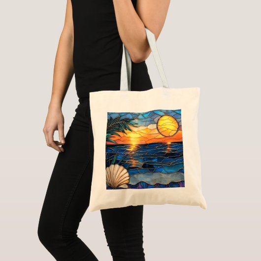 Sunset Ocean Stained Glass Tote Bag トートバッグ (正面(商品))
