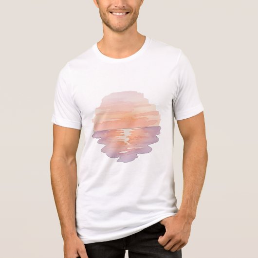 Sunset Ocean Waves – Minimalist Hand-Drawn T-Shirt トライブレンドTシャツ (正面)