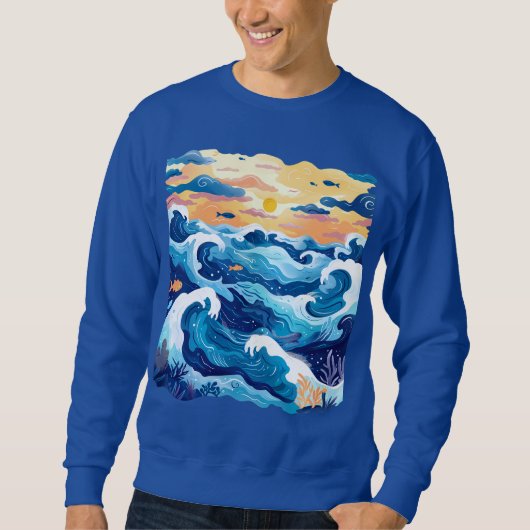 Sunset Ocean Waves T-Shirt – Artistic Sea and Sky  スウェットシャツ (正面)