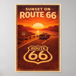 Sunset on Route 66 Litho ポスター