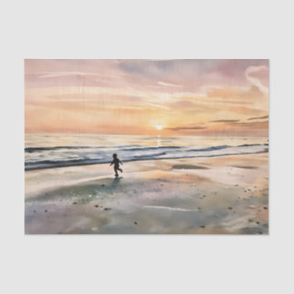 Sunset on the Beach child playing tissue paper 薄葉紙