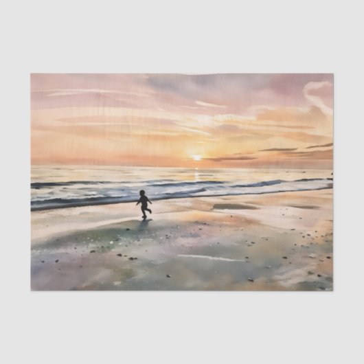 Sunset on the Beach child playing tissue paper 薄葉紙 (正面)