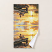 Sunset on the dock on the lake バスタオルセット (ハンドタオル)
