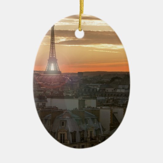 Sunset on the Eiffel tower, Paris, France セラミックオーナメント (正面)