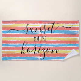 Sunset on the Horizon Waterカラーのストライプ ビーチタオル