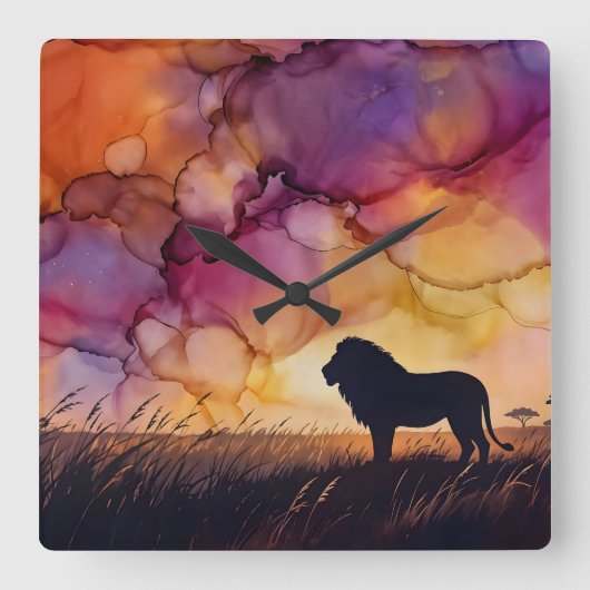 Sunset on the Savanna スクエア壁時計 (正面)