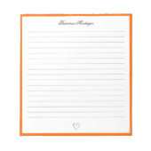 Sunset Orange Border and Heart Custom Script Lined ノートパッド (正面)