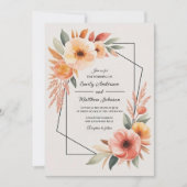 Sunset Orange Floral Frame Wedding Invitation 招待状 (正面)