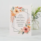 Sunset Orange Floral Frame Wedding Invitation 招待状 (スタンド正面)