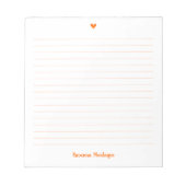 Sunset Orange Little Heart Handwritten Name Lined ノートパッド (正面)
