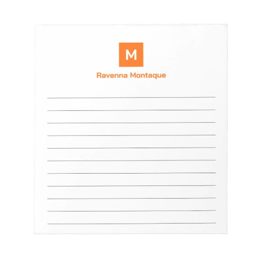 Sunset Orange Modern Lined Chic Trendy Monogram  ノートパッド (正面)