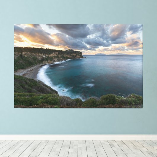 Sunset Over Cliffs, a stunning キャンバスプリント (インサイチュ (ウッドフロア))