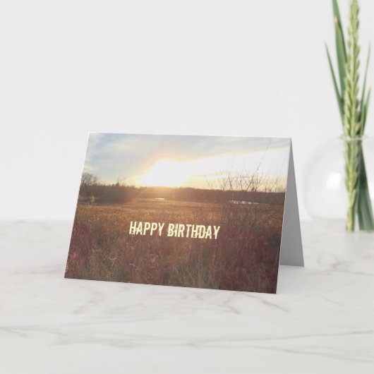 Sunset Over Fields Happy Birthday Card カード (正面)