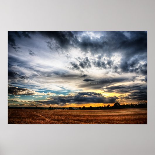 Sunset Over Wheat Fields Skyscape ポスター (正面)
