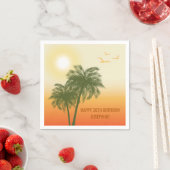 Sunset Palm Trees And Birds Tropical Birthday スタンダードカクテルナプキン (インサイチュ)