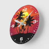 Sunset Palm Trees Silhouette Design-65143 ラウンド壁時計 (傾斜)