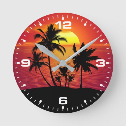Sunset Palm Trees Silhouette Design-65143 ラウンド壁時計 (正面)