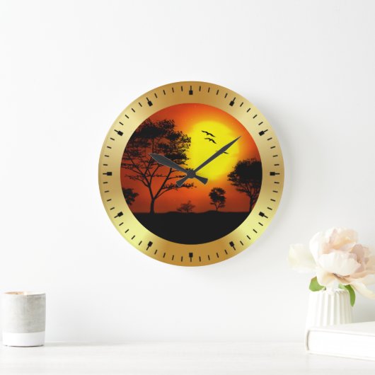 Sunset Palm Trees Silhouettes-68607 ラージ壁時計 (ホーム)