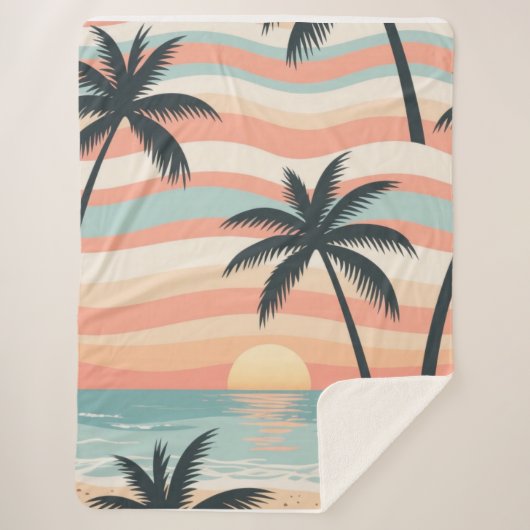 Sunset Palms – Tropical Sunset Shower Curtain シェルパブランケット (正面)