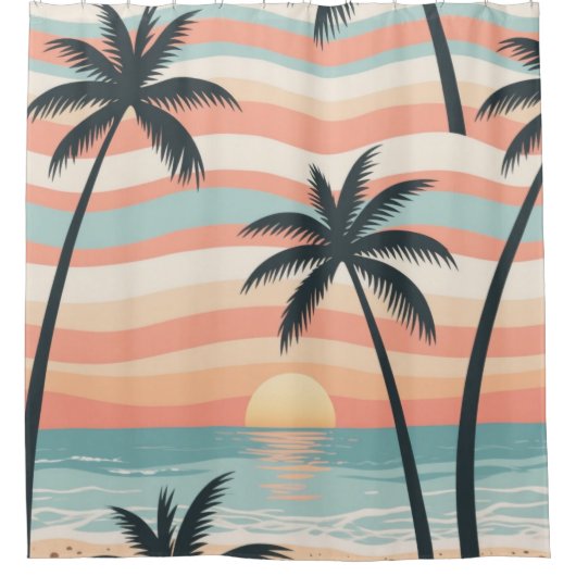 Sunset Palms – Tropical Sunset Shower Curtain シャワーカーテン (正面)