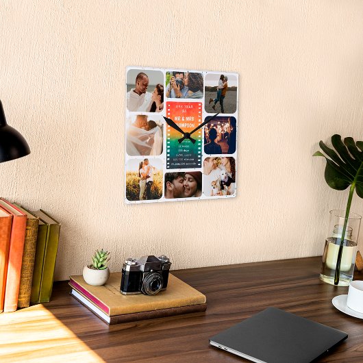 Sunset Photo Collage Mr and Mrs 1st Anniversary スクエア壁時計