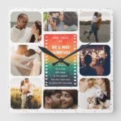 Sunset Photo Collage Mr and Mrs 1st Anniversary スクエア壁時計 (正面)