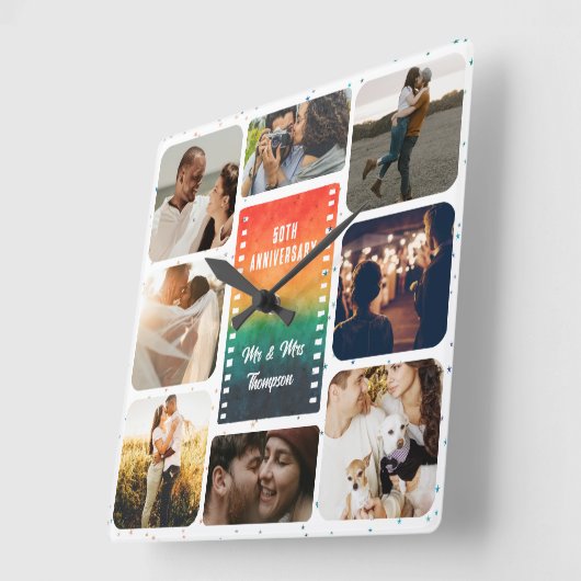 Sunset Photo Collage Mr and Mrs Custom Anniversary スクエア壁時計 (傾斜)