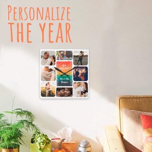 Sunset Photo Collage Mr and Mrs Custom Anniversary スクエア壁時計