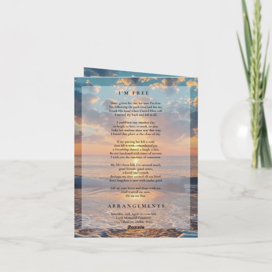 Sunset Photo Memorial Funeral Program Template カード (裏面)