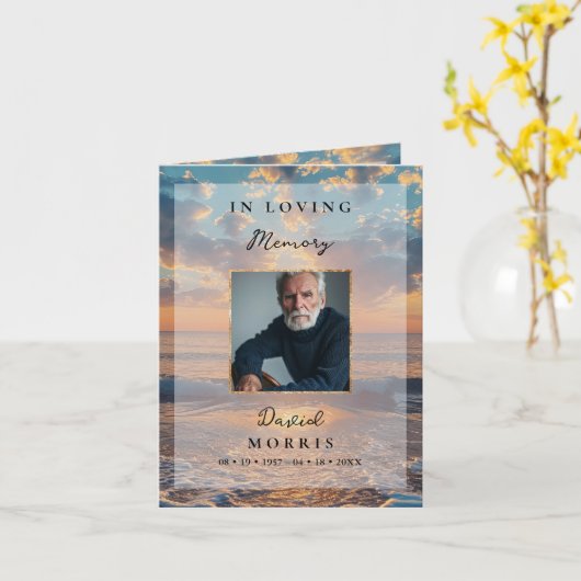Sunset Photo Memorial Funeral Program Template カード (黄色い花)